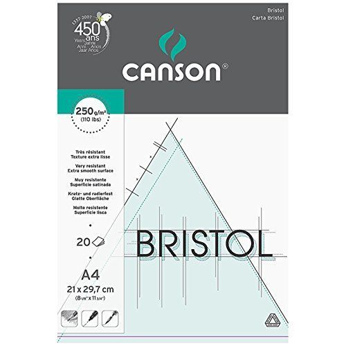 Canson Arts Graphiques Bloc Papier Bristol 20 Feuilles 250g A4 21 X 29,7 Cm Extra Blanc