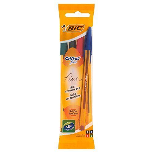 Bic Cristal Fine Pochette De 4 Stylos-Billes Noir/Blue/Rouge/Vert