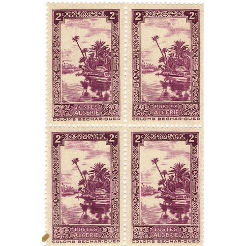 Bloc De 4 Timbres Neufs Algérie Oued À Colomb-Béchar 2 Centimes Lilas 1936-1937 - Ref Yvert-Tellier 102