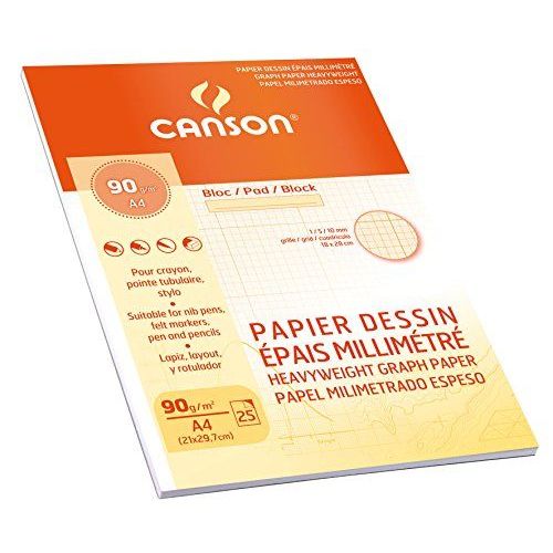 Canson Dessin Millimétré 200006135 Bloc 25 Feuilles 90g A4 Bistre