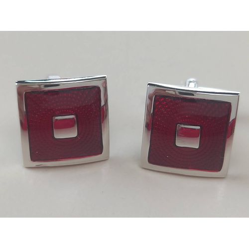 Boutons De Manchettes En Forme De Carré De Couleurs Argent Et Rouge Pour Du Style