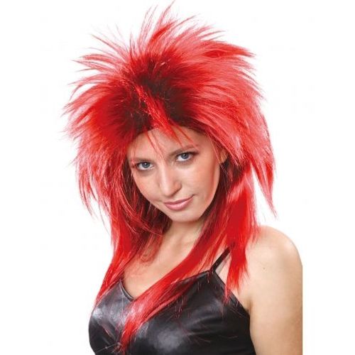 Perruque Chanteuse De Rock Rouge Et Noire Femme,