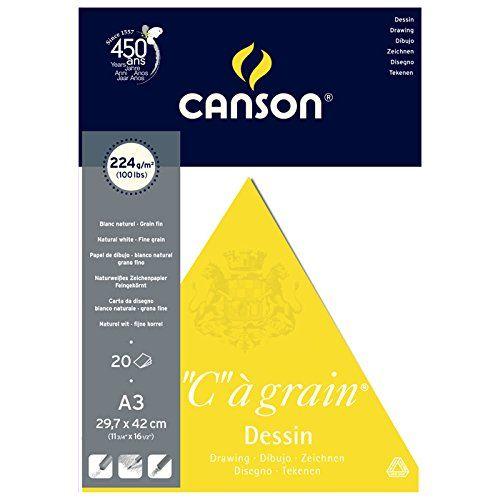 Canson Arts Graphiques C À Grain Bloc Papier À Dessin 20 Feuilles 224g Grain Fin A3 29,7 X 42 Cm Blanc Naturel