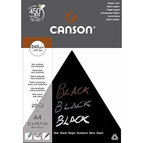 Canson Arts Graphiques Black Bloc Papier À Dessin 20 Feuilles 240g A4 21 X 29,7 Cm Noir Profond