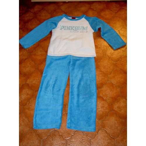 Pyjama 2 Pièces Manches Longues Col Rond Bleu Et Blanc Motif Pinkgum With Love Taille 12 Ans