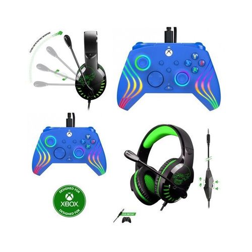Casque Gamer PRO H3 SPIRIT OF GAMER XBOX ONE/S/X/PC + Manette XBOX ONE-S-X-PC Filaire AFTERGLOW WAVE BlEU LED RGB Officielle