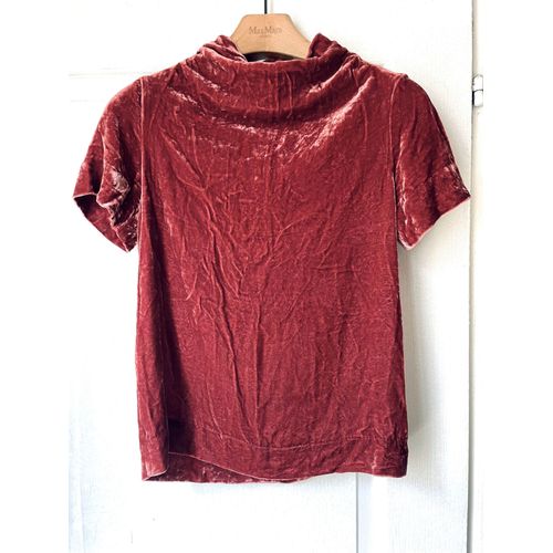 Cos Top Velours Rouge De Soie Mûre Manches Courtes Taille 32 80%Viscose 20%Soie Bon État