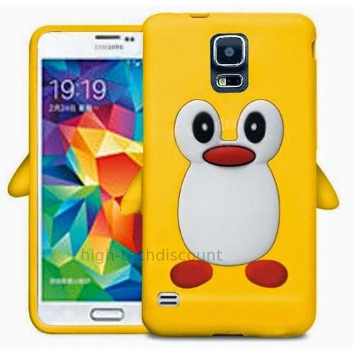 Housse Etui Coque Silicone Gel Pour Samsung I9600 Galaxy S5 New + Film Ecran - Jaune Pingouin