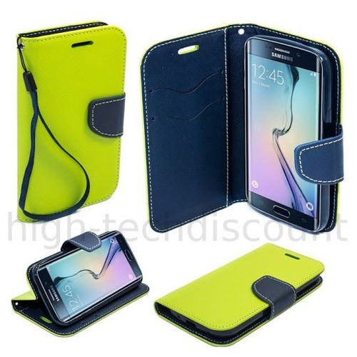 Housse Etui Coque Pochette Portefeuille Pour Samsung G925f Galaxy S6 Edge + Film Ecran - Vert / Bleu