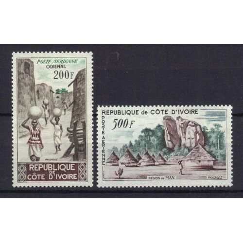 Cote D'ivoire Poste Aerienne 1962 : Sites : Vue D'odienné / Région De Man - Série Entière De 2 Timbres De 700 F. Neufs * Cote 16,50 