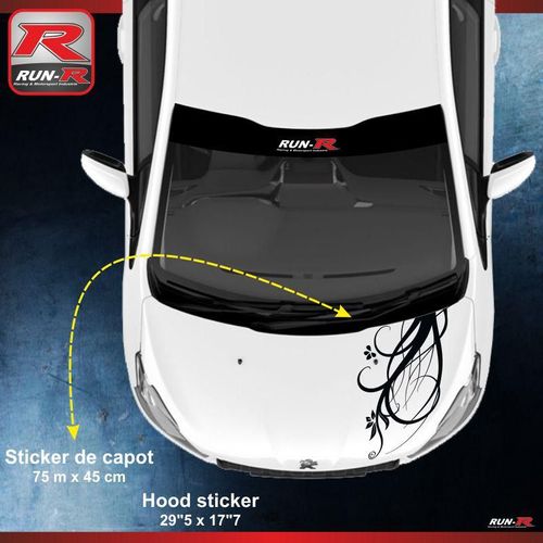 1 Sticker Capot Pour Peugeot 208 Floral - Noir