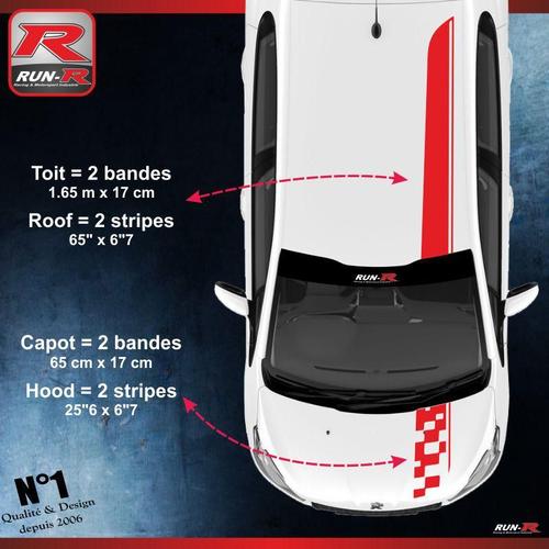 2 Stickers De Toit Et Capot Pour Peugeot 208 Et 207 - Rouge