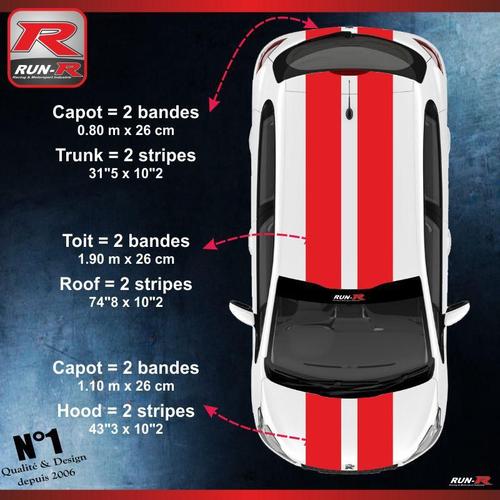 2 Stickers De Toit Et Capot Pour Peugeot 208 Et 207 - Rouge