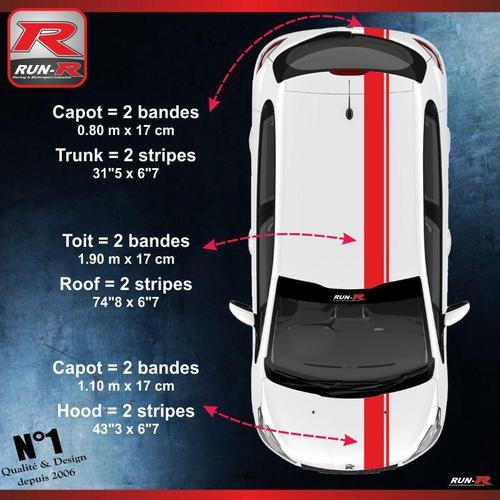 2 Stickers De Toit Et Capot Pour Peugeot 208 Et 207 - Rouge