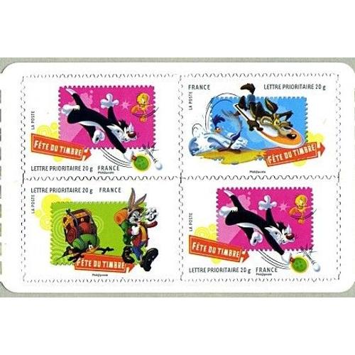 France 2009, Fete Du Timbre, Très Beau Mini Bloc 4 Timbres Neufs** Luxe «Looney Tunes», Yvert 268 Bip Bip Et Vil Coyote, 269 (2 Fois) Titi Et Gros Minet Et 270 Bugs Bunny Et Daffy Duck Val Permanente.