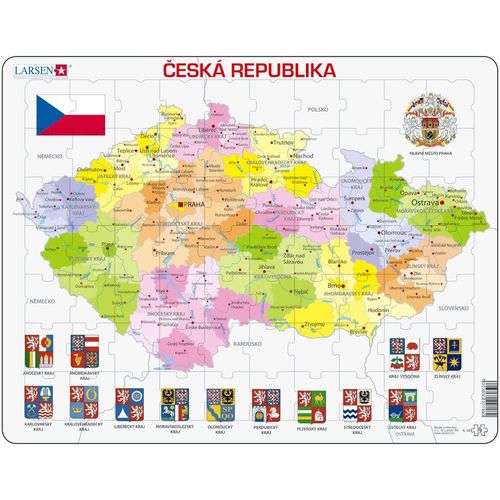 Puzzle 56 Pièces Puzzle Cadre - Carte De La République Tchèque (En Tchèque)