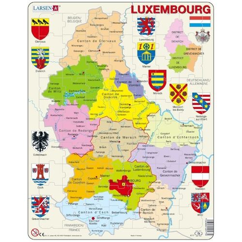 Puzzle 70 Pièces Puzzle Cadre - Carte Du Luxembourg (En Français)