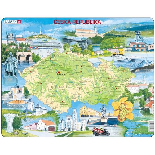 Puzzle 78 Pièces Puzzle Cadre - Carte De La République Tchèque (En Tchèque)