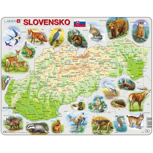 Puzzle 58 Pièces Puzzle Cadre - Carte De La Slovaquie Avec Ses Animaux (En Slovaque)