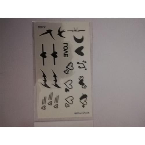 Lot De 2 Plaques De Tatouages Thèmes Differents : Avec Notamment Soleil, Lune, Éclairs, C?Ur..