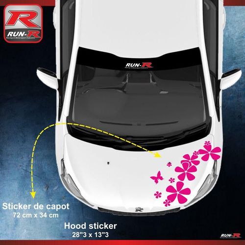 Sticker Capot Pour Peugeot 208 Fleurs - Rose