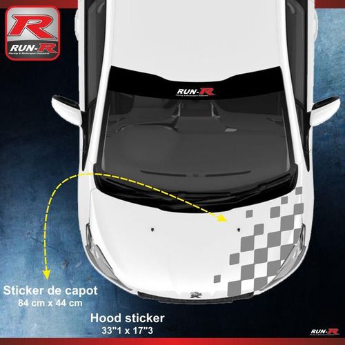 Sticker Capot Pour Peugeot 208 Damier- Argent
