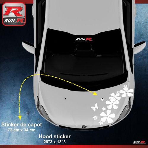 Sticker Capot Pour Peugeot 208 Fleurs - Blanc