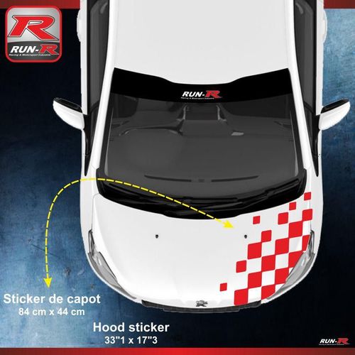 Sticker Capot Pour Peugeot 208 Damier- Rouge