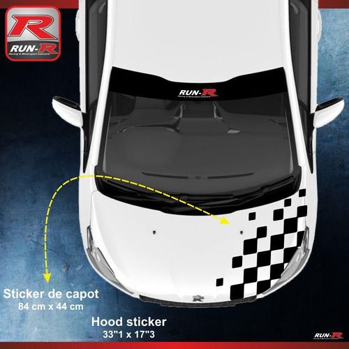 Sticker Capot Pour Peugeot 208 Damier- Noir