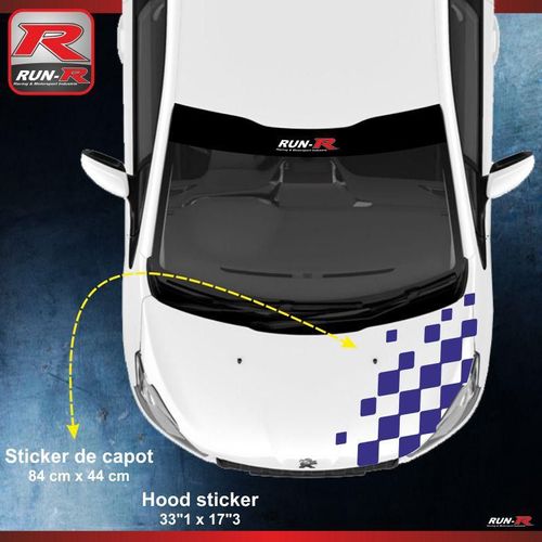 Sticker Capot Pour Peugeot 208 Damier- Marine
