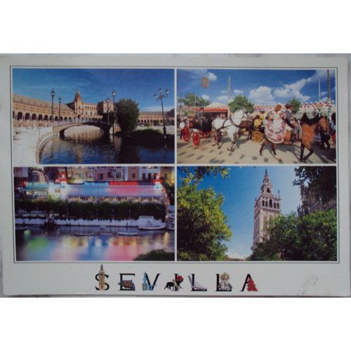 Espagne..  Sevilla . Seville . Carte Multi-Vues . Au Verso Timbre 0.90 Turismo Spain Espagne Spanien . Oblitéré.