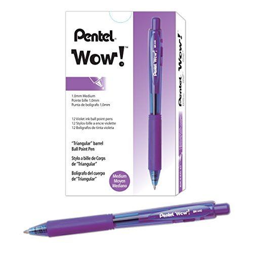 Pentel Wow Retractable Ballpoint Pen, Medium Line, Violet Ink, Box Of 12 (Bk440-V)