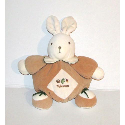 Lapin Boule Patapouf Beige Marron Brodé Chataigne Feuille De Chene Gland Doudou Takinou 40cm