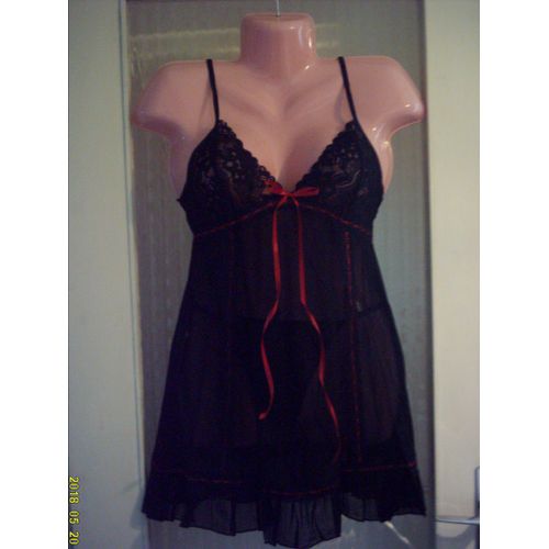 Lingerie: Nuisette & String, En Noir & Rouge, Taille : 42/ 44. Marque: Jenny