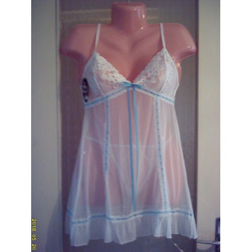 Lingerie: Nuisette & String, En Blanc & Bleu. Taille : 38/ 40. Marque: Jenny