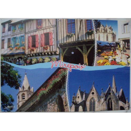France..  Mirepoix . Ariège (09) . Carte Multi-Vues : La Cité,Le Chevet Et Le Clocher De La Cathédrale. Timbre Au Verso . Série Vaches : La Béarnaise . Oblitéré.