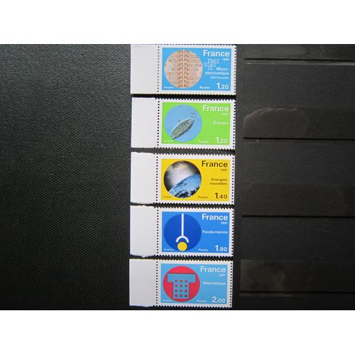 France. Timbres N° 2126 A 2130 (1981). Serie Grandes Realisations (Microprocesseurs Biologie. Energies Nouvelles. Fonds Marins. Telematique)