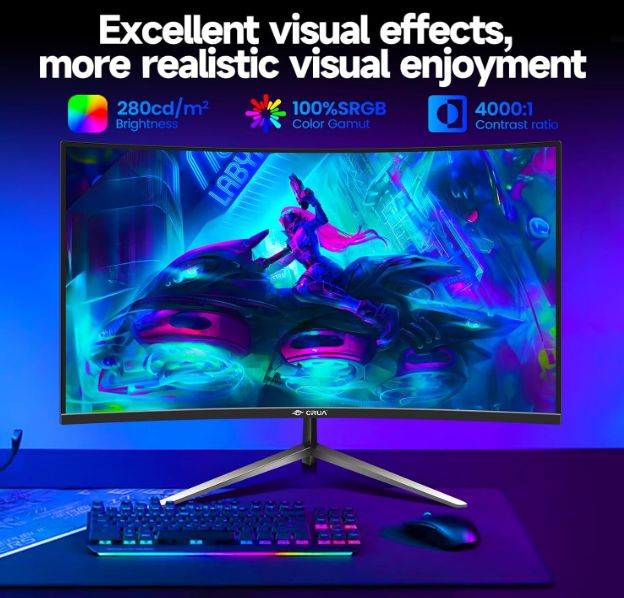 Moniteur de jeu incurv CRUA 27 pouces 200 Hz, moniteur PC F... - 7