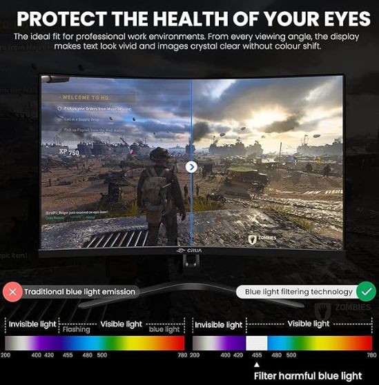 Moniteur de jeu incurv CRUA 27 pouces 200 Hz, moniteur PC F... - 2