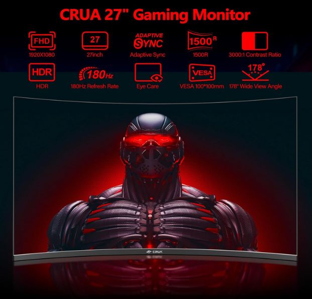 Moniteur de jeu incurv CRUA 27 pouces 200 Hz, moniteur PC F... - 5