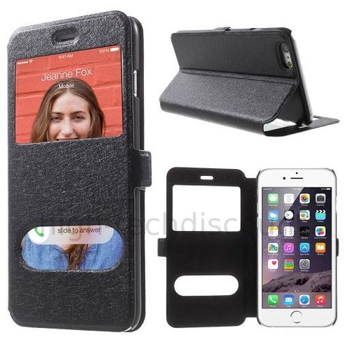 Housse Etui Coque Portefeuille View Case Pour Apple Iphone 6 (4.7) + Film Ecran - Noir