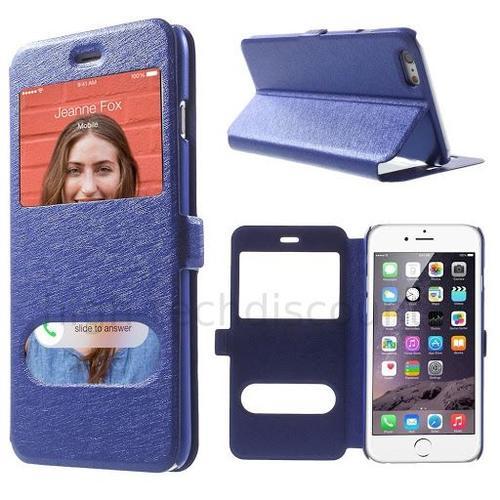 Housse Etui Coque Portefeuille View Case Pour Apple Iphone 6 (4.7) + Film Ecran - Bleu