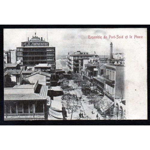 Carte Postale Ancienne, Égypte, Port Said, Rue Commerçante Et Le Phare