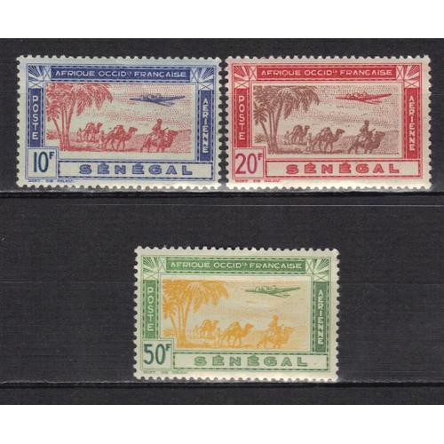 Senegal 1942 : Avion Survolant Une Caravane - Série De 3 Timbres À 80 F. Neufs ** 