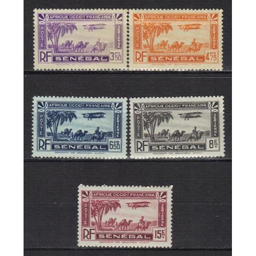 Senegal 1935 : Avion Survolant Une Caravane - Série De 5 Timbres À 37,75 F. Neufs ** Avec Rf