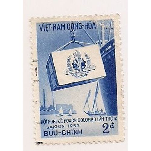 Vietnam Sud- 1 Timbre Oblitéré- 9ème Conférence Du Plan Colombo- Bleu- Faciale 2d