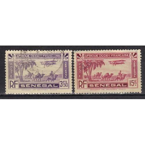 Senegal 1935 : Avion Survolant Une Caravane - Série De 2 Timbres À 14,50 F. Oblitérés Avec Rf