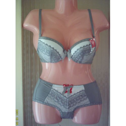 Ensemble Lingerie Soutien Gorge & Boxer, En Gris & Blanc, T: 38/ 85 B. Marque: F&p