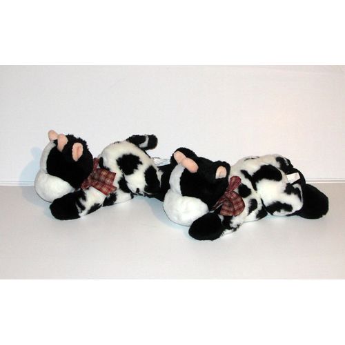 Doudou Vache Nicotoy Lot 2 Peluche Vache Noir Et Blanc Couché 28 Cm