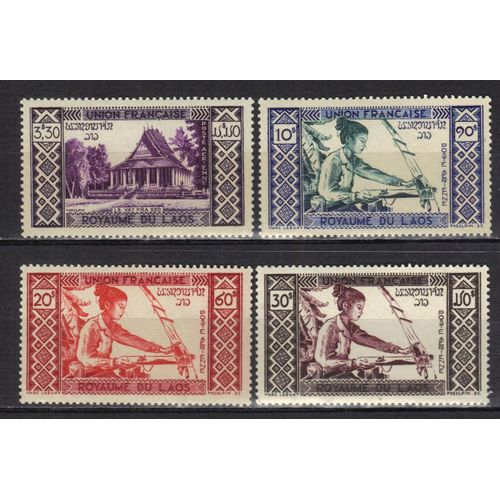 Laos Union Francaise Poste Aerienne 1952 : Vat Pra Keo / Tisserand - Série Entière De 4 Timbres Neufs ** Cote 26 